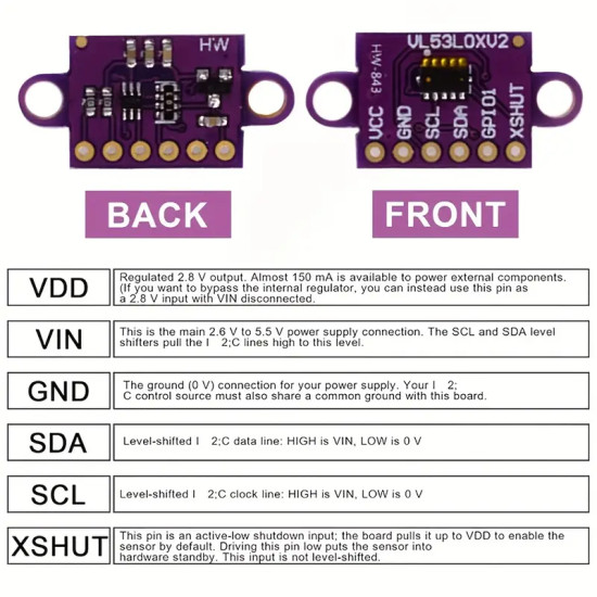 GY-VL53L0XV2 Laser Distance Module I2C IIC 3.3V/5V for arduino, Obstacle Avoidance, Robotics Projects, I2C Interface, Compact Module VL53L0X GY-VL53L0XV2 Laser Distance Module I2C IIC 3.3V/5V for arduino, Obstacle Avoidance, Robotics Projects, I2C Interface, Compact Module VL53L0X