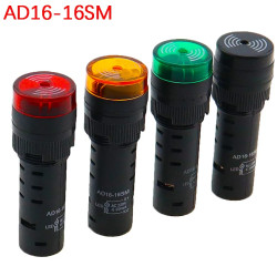 AD16 16SM 16MM  Panel Diameter 220V Flash Signal Light Red LED Active Buzzer Beep Alarm Indicator