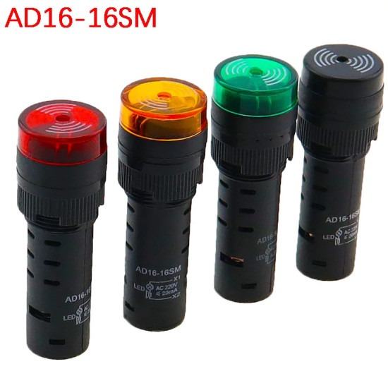 AD16 16SM 16MM  Panel Diameter 220V Flash Signal Light Red LED Active Buzzer Beep Alarm Indicator