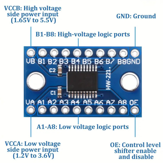 TXS0108E High Speed Full Duplex Logic Level Converter 8 Channel SPI 8 Way 3.3V 5V IIC 8-Bit Bi-Directional Converter Module