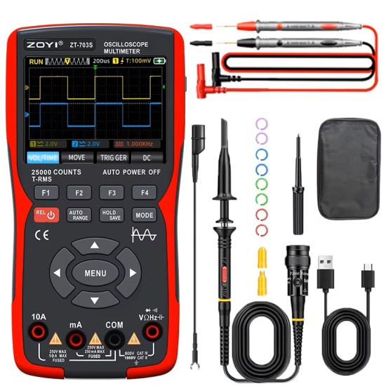 ZOYI ZT703S 3in1 Digital Multimeter 50MHz Bandwidth 280MS Rate PC Waveform Data Storage Dual Oscilloscope Signal Generator ZOYI ZT703S 3in1 Digital Multimeter 50MHz Bandwidth 280MS Rate PC Waveform Data Storage Dual Oscilloscope Signal Generator