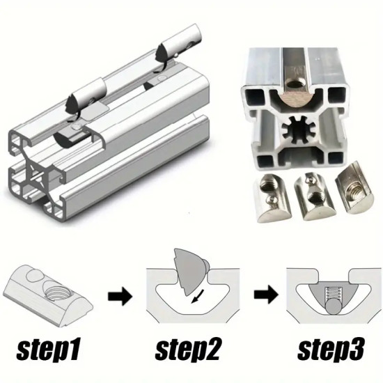M5 T Slot Nuts, 6mm Half Round Roll-in Spring Tee Nuts for Aluminum Extrusion Profile 10pcs M5 T Slot Nuts, 6mm Half Round Roll-in Spring Tee Nuts for Aluminum Extrusion Profile 10pcs